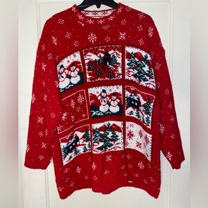 Vintage Willow Bay Long Sweater Knit Snowman Landscape Holiday Large Mock Neck